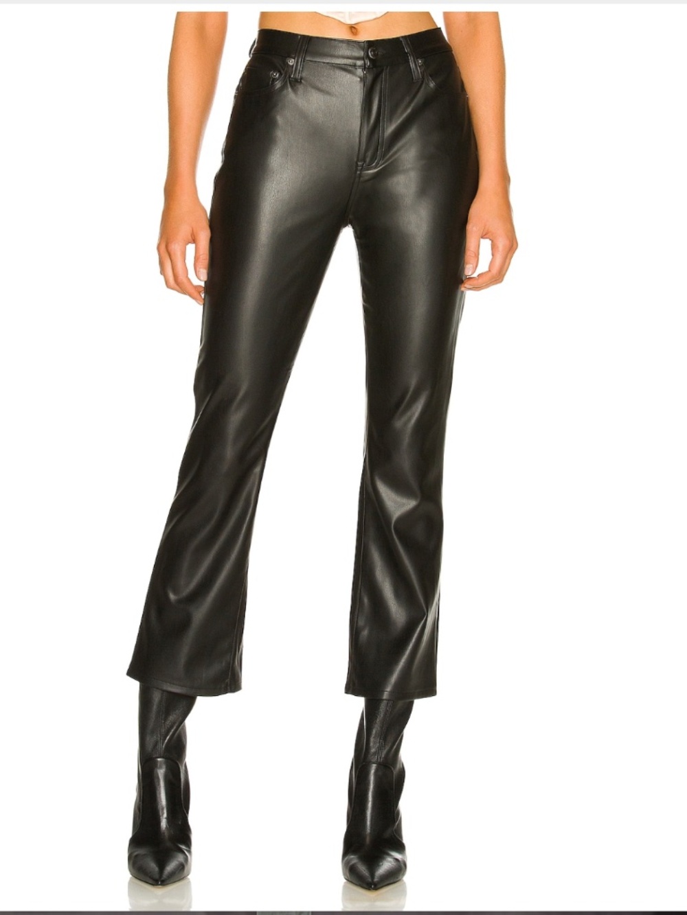 NWT Pistola Lennon Faux Leather Cropped Boot Pant in Site Black, Size 29